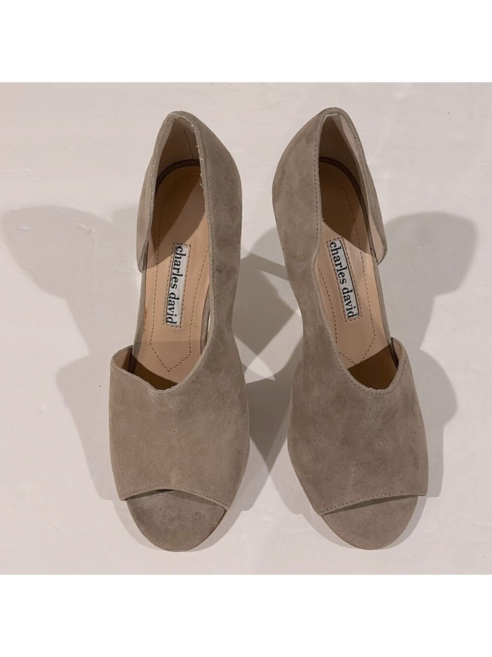 Charles David Tan Suede Congress Peep Toe Pump - Size 6.5